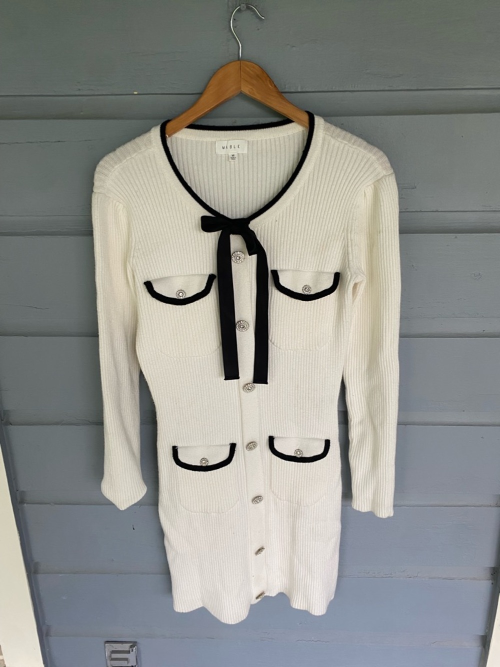 MABLE Cream Ribbed Knit Cardigan Dress Medium